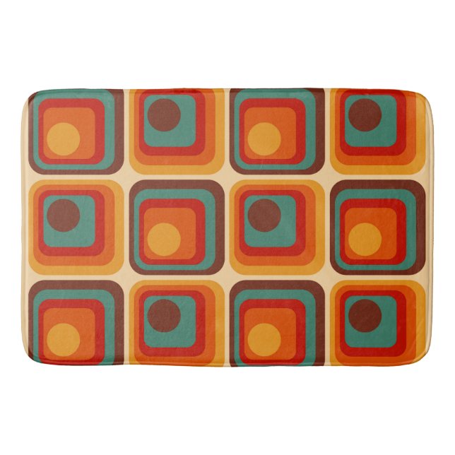 Mod 1970s Retro Style Geometric Design Bath Mat (Front)