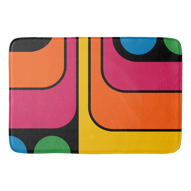 Mod 1970s Retro Style Geometric Design Bath Mat (Front)