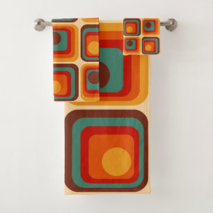 Mod 1970s Retro Style Geometric Design Bath Towel Set