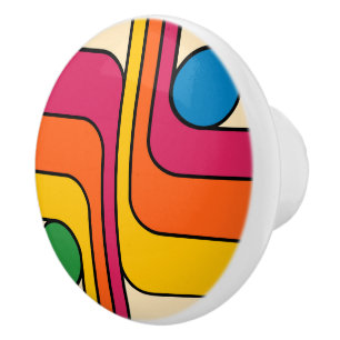 Mod 1970s Retro Style Geometric Design Ceramic Knob