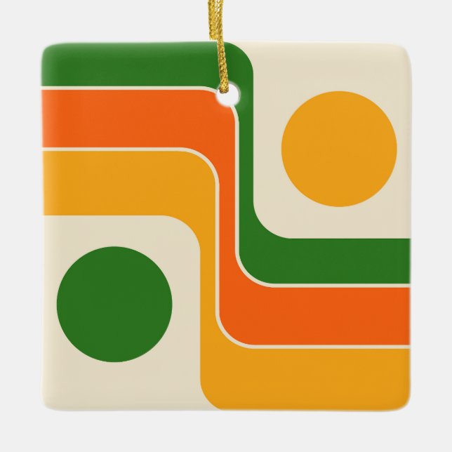 Mod 1970s Retro Style Geometric Design Ceramic Ornament (Front)