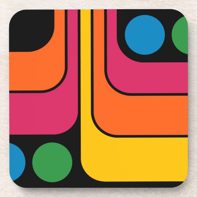 Mod 1970s Retro Style Geometric Design Coaster (Front)