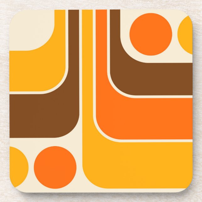 Mod 1970s Retro Style Geometric Design Coaster (Front)