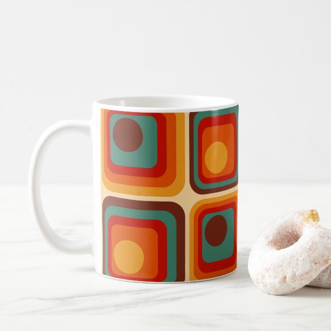 Mod 1970s Retro Style Geometric Design Coffee Mug (With Donut)