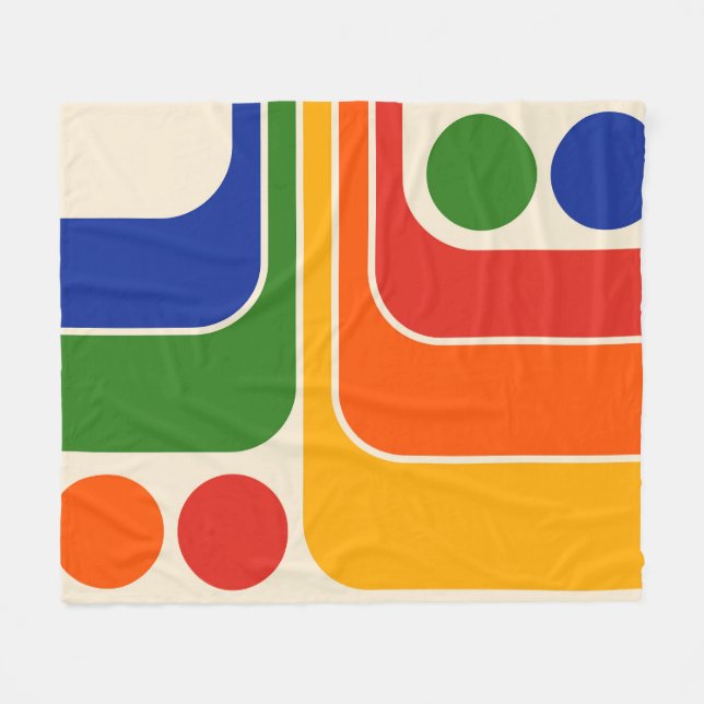 Mod 1970s Retro Style Geometric Design Fleece Blanket (Front (Horizontal))