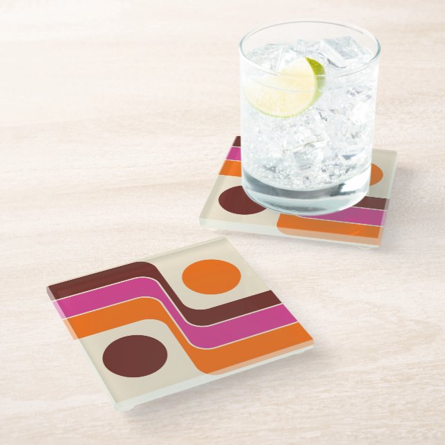 Mod 1970s Retro Style Geometric Design Glass Coaster (Angled)