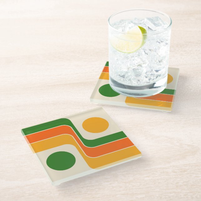 Mod 1970s Retro Style Geometric Design Glass Coaster (Angled)