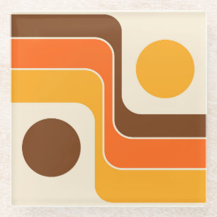 Mod 1970s Retro Style Geometric Design Glass Coaster