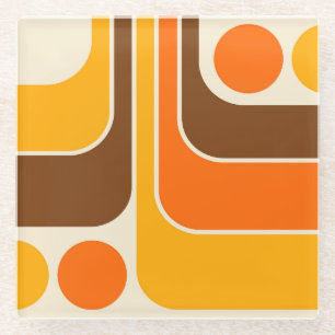 Mod 1970s Retro Style Geometric Design Glass Coaster