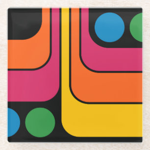 Mod 1970s Retro Style Geometric Design Glass Coaster