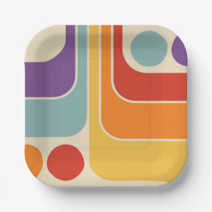 Mod 1970s Retro Style Geometric Design Paper Plate
