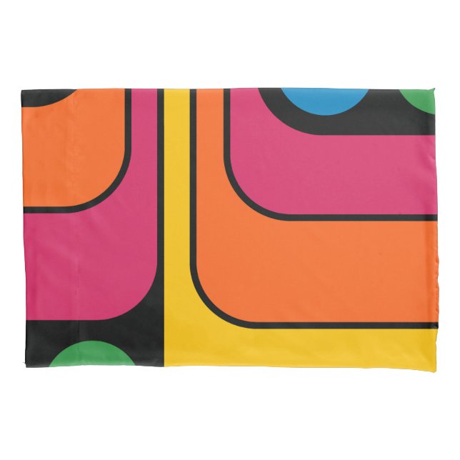 Mod 1970s Retro Style Geometric Design Pillowcase (Front-Left)
