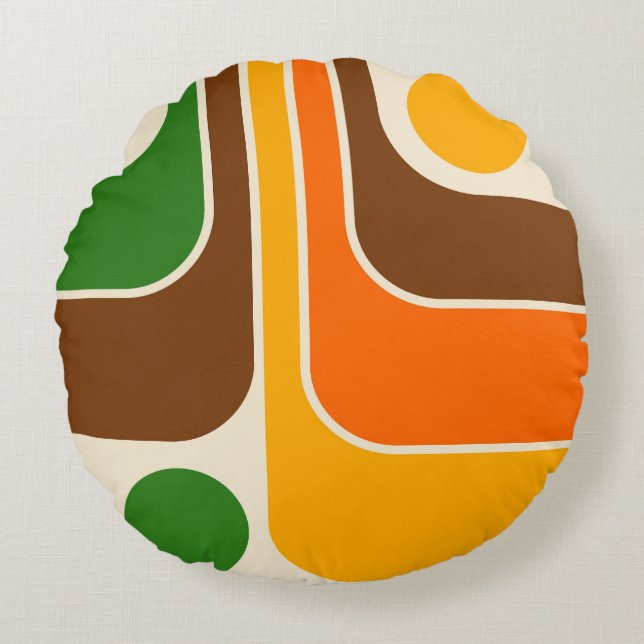 Mod 1970s Retro Style Geometric Design Round Cushion (Front)