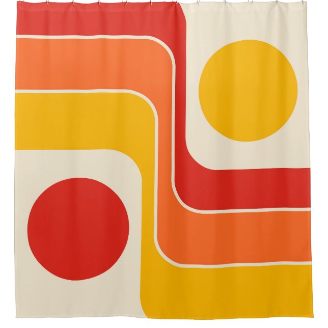 Mod 1970s Retro Style Geometric Design Shower Curtain (Front)