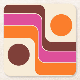 Mod 1970s Retro Style Geometric Design Square Paper Coaster