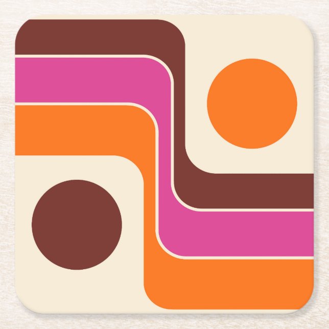Mod 1970s Retro Style Geometric Design Square Paper Coaster (Front)
