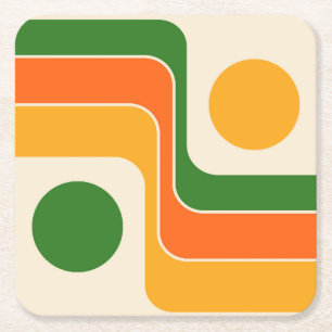 Mod 1970s Retro Style Geometric Design Square Paper Coaster