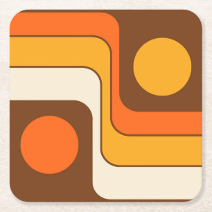 Mod 1970s Retro Style Geometric Design Square Paper Coaster