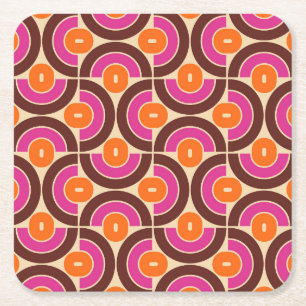 Mod 1970s Retro Style Geometric Design Square Paper Coaster