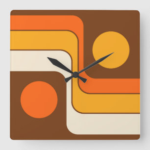 Mod 1970s Retro Style Geometric Design Square Wall Clock