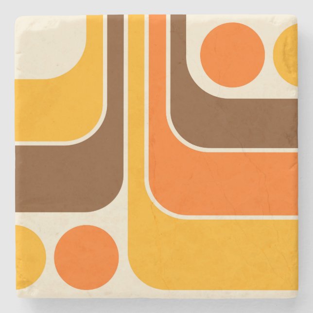 Mod 1970s Retro Style Geometric Design Stone Coaster (Front)