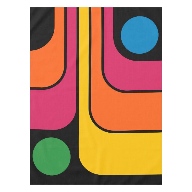 Mod 1970s Retro Style Geometric Design Tablecloth (Front)