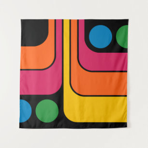 Mod 1970s Retro Style Geometric Design Tapestry