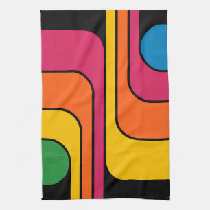 Mod 1970s Retro Style Geometric Design Tea Towel
