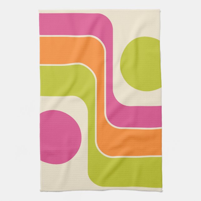 Mod 1970s Retro Style Geometric Design Tea Towel (Vertical)
