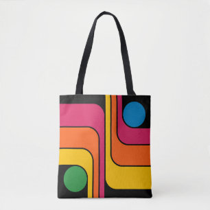 Mod 1970s Retro Style Geometric Design Tote Bag