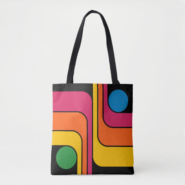 Mod 1970s Retro Style Geometric Design Tote Bag (Front)
