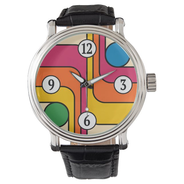 Mod 1970s Retro Style Geometric Design Watch (Front)