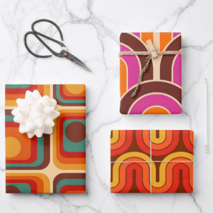Mod 1970s Retro Style Geometric Design Wrapping Paper Sheet
