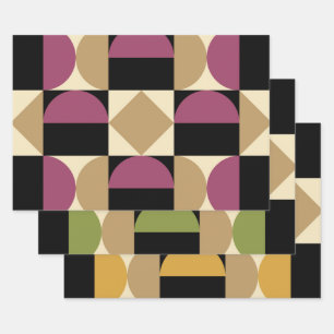 Mod 1970s Retro Style Geometric Design Wrapping Paper Sheet