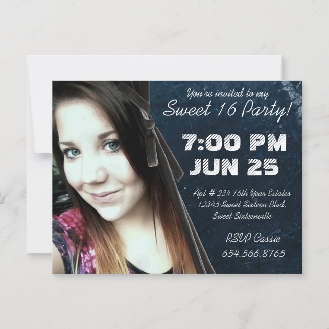 Mod Angle Grunge Photo Sweet 16 Invitation (Front)