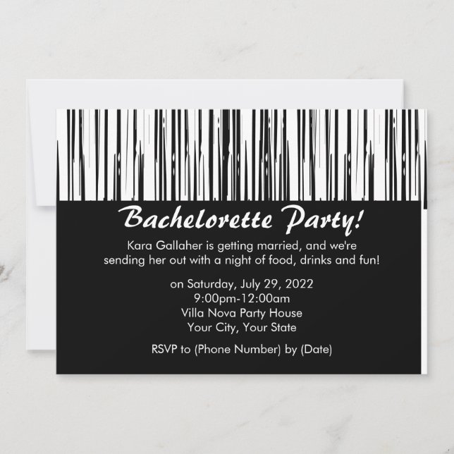 Mod Black and White Bachelorette Party Invitations (Front)
