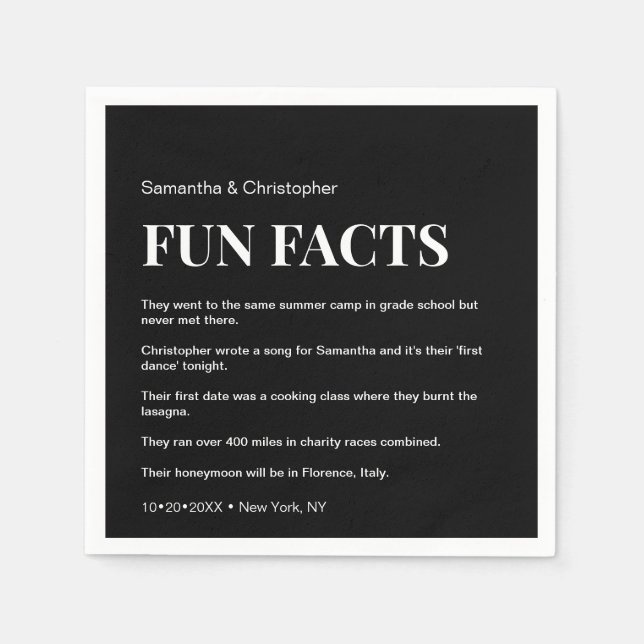 Mod Black and white custom fun fact list Wedding Napkin (Front)