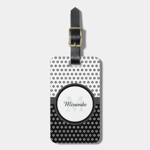 Mod Black and White Polka Dots Monogram With Name Luggage Tag