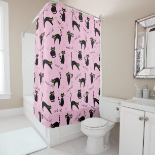 Mod Black Cats Custom Phrase Shower Curtain