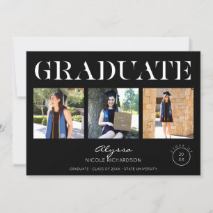 Mod Black Circle 4 Photo Graduation Announcement 1