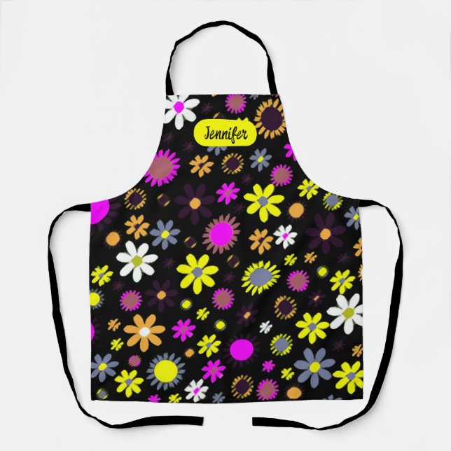 Mod Black Floral Apron (Front)