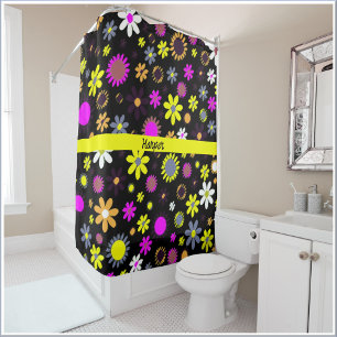 Mod Black Floral Shower Curtain