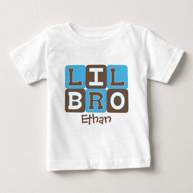 MOD Blocks Lil Bro - Blue & Brown Personalised Baby T-Shirt (Front)