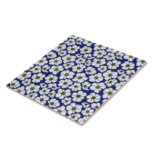 Mod Blue And White Wildflowers  Tile (Side)