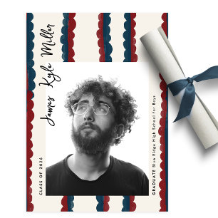 Mod Blue Deep Red Photo Class of 2026 Graduation Announcement