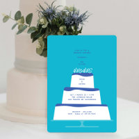 Mod Blue Iced Wedding Cake Couple's Shower