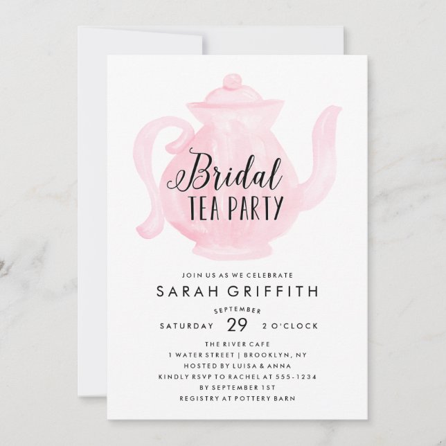 Mod Bridal Shower Tea Party Pink Invitation (Front)
