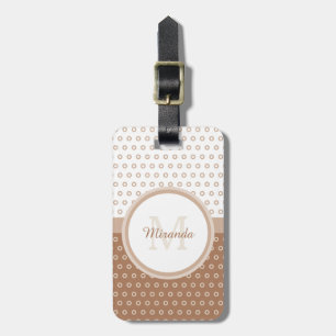 Mod Brown and White Polka Dots Monogram With Name Luggage Tag