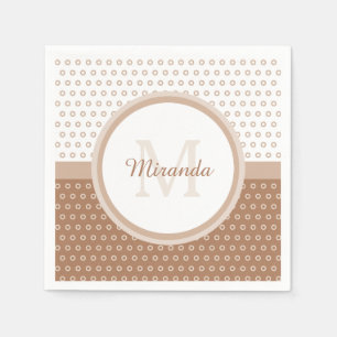 Mod Brown and White Polka Dots Monogram With Name Napkin