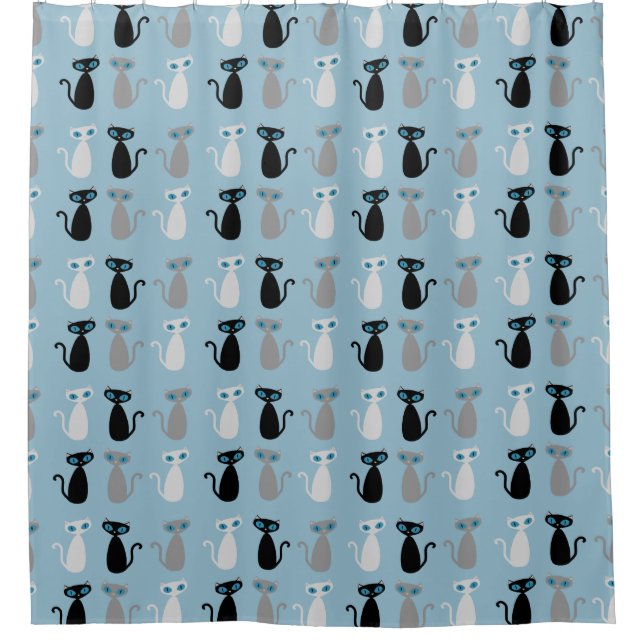 Mod Cats Custom Colour Shower Curtain (Front)